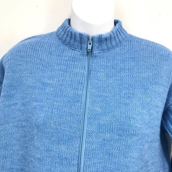 Cooper Blue Pastel Wool Blend Knit High Neck Zip Up Sweater Cardigan Women M - Picture 8 of 12